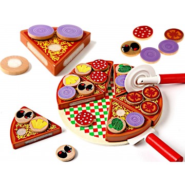 Súprava drevených hračiek na pizzu s príslušenstvom