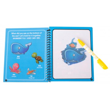 Vodná kniha s fixkou modré morské živočíchy