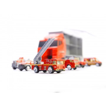 Transportér nákladný TIR odpaľovač + kovové autá hasičský zbor