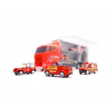Transportér nákladný TIR odpaľovač + kovové autá hasičský zbor