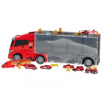 Transportérové nákladné auto TIR odpaľovač v kufri + 7 hasičských áut