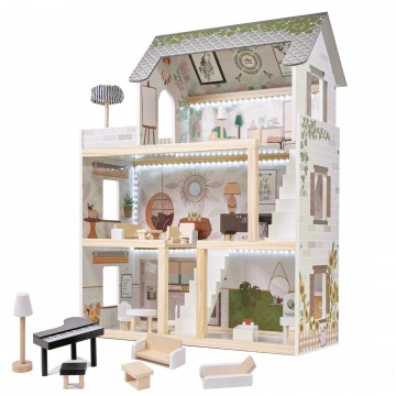 LULILO Drevený domček pre bábiky FLORO boho LED