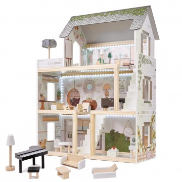 LULILO Drevený domček pre bábiky FLORO boho LED