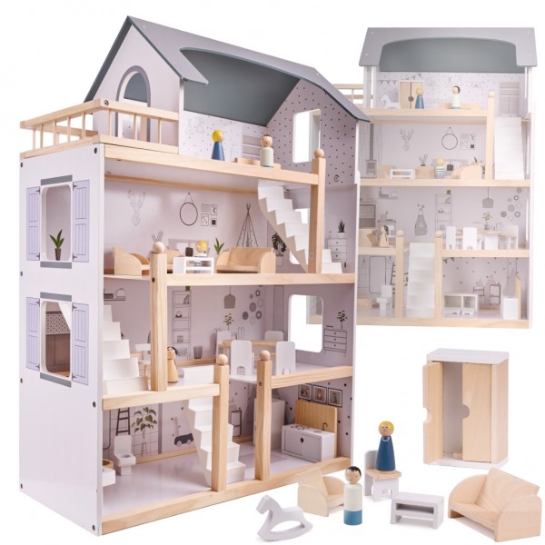 Drevený domček pre bábiky + 80 cm nábytok