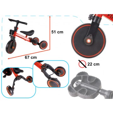 Trojkolesový trojkolesový bicykel 3v1 Trike Fix Mini s pedálmi červenej farby