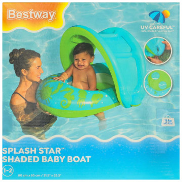 BESTWAY 34091 Kółko do pływania dla niemowląt koło pontonik dla dzieci dmuchany z siedziskiem z daszkiem zielony 1-